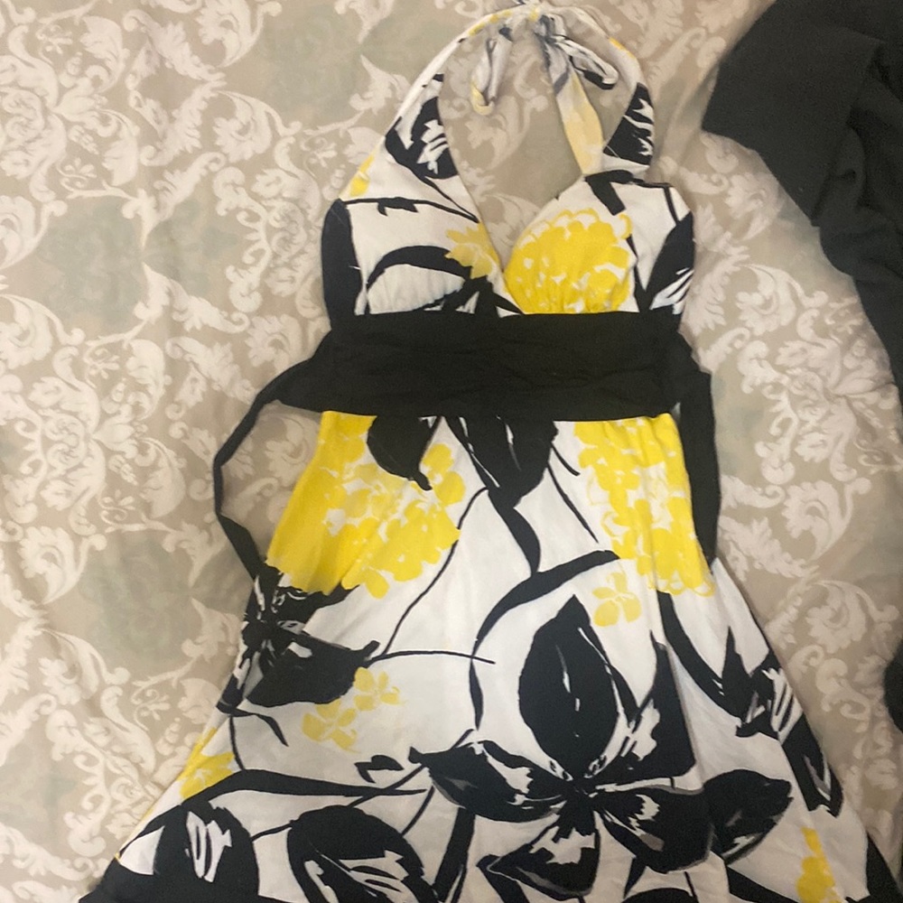 Beach print mini dress, halter top